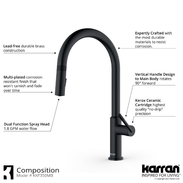 Lagrange Single Hole Single Handle Pull-Down Sprayer Kitchen Faucet In Matte Black
