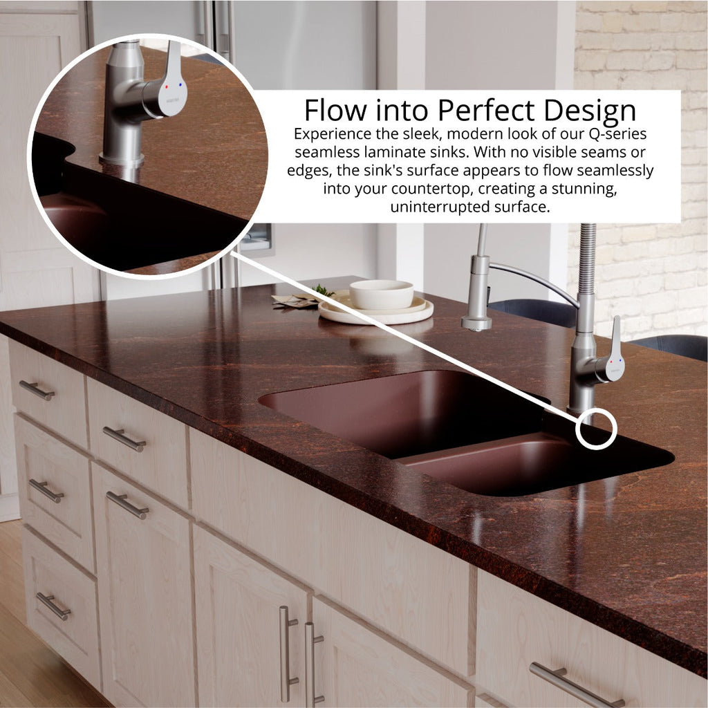 32-3/8" Seamless Undermount Double Offset Bowl Quartz Composite Kitchen Sink In Brown