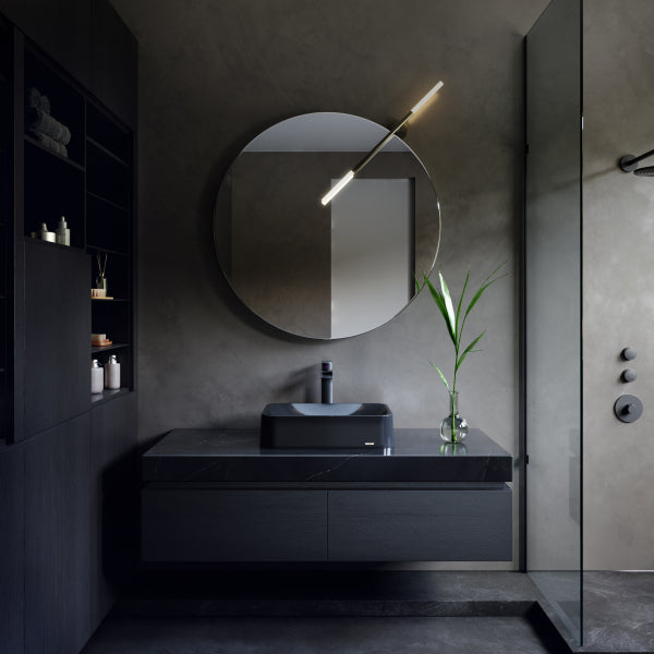 21-1/2" Vessel Quartz Composite Bathroom Sink In Black