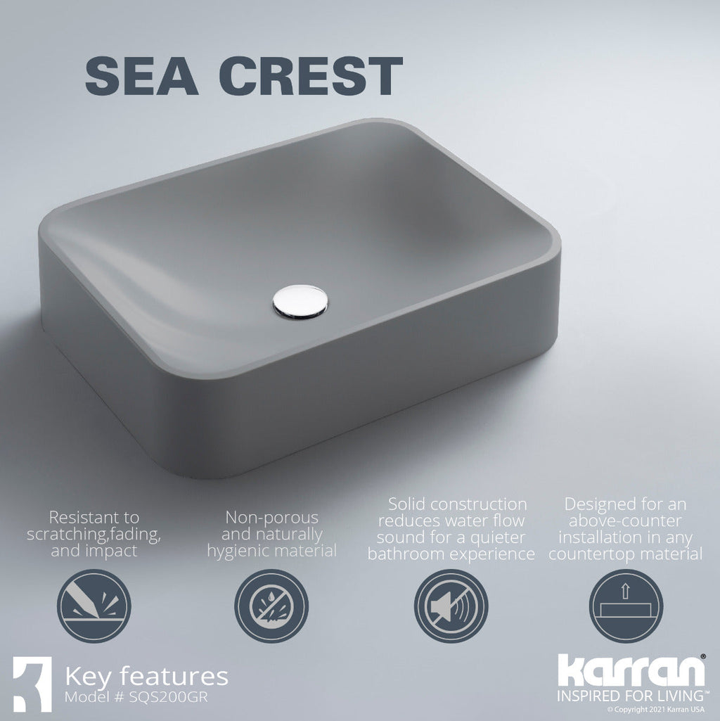 21-1/2" Vessel Quartz Composite Bathroom Sink In Grey