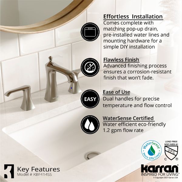 Woodburn Widespread Three-Hole 2-Handle Bathroom Faucet with Matching Pop-Up Drain In Stainless Steel