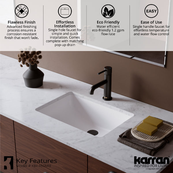 Tryst Single Hole Single Handle Bathroom Faucet with Matching Pop-up Drain In Matte Black