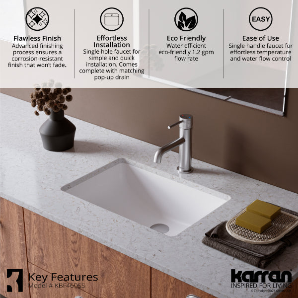 Tryst Single Hole Single Handle Bathroom Faucet with Matching Pop-up Drain In Stainless Steel