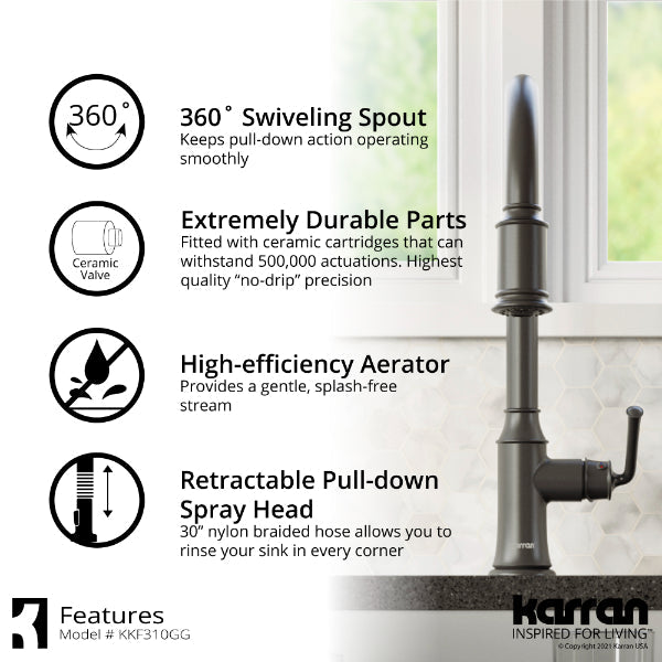 Auburn Single Hole Single Handle Pull-Down Sprayer Kitchen Faucet In Gunmetal Grey
