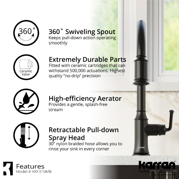 Auburn Single Hole Single Handle Pull-Down Sprayer Kitchen Faucet In Matte Black