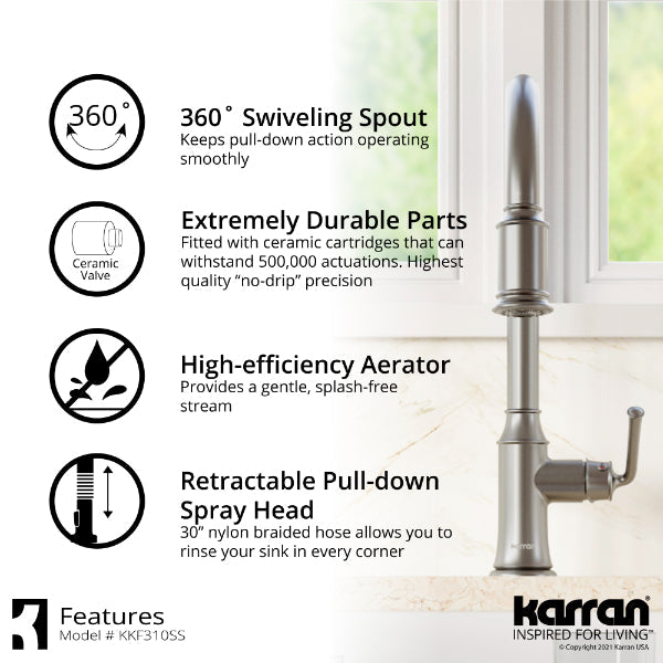 Auburn Single Hole Single Handle Pull-Down Sprayer Kitchen Faucet In Stainless Steel