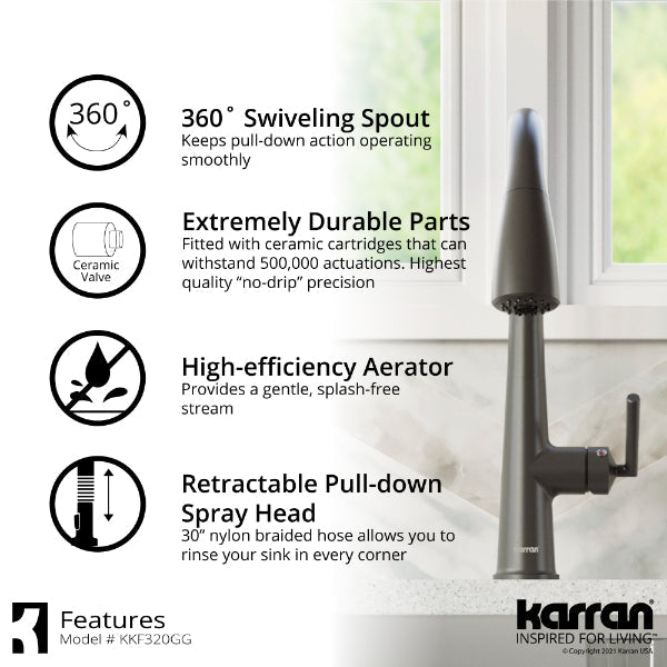 Kentland Single Hole Single Handle Pull-Down Sprayer Kitchen Faucet In Gunmetal Grey