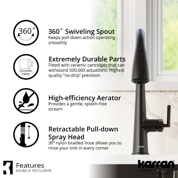 Kentland Single Hole Single Handle Pull-Down Sprayer Kitchen Faucet In Matte Black