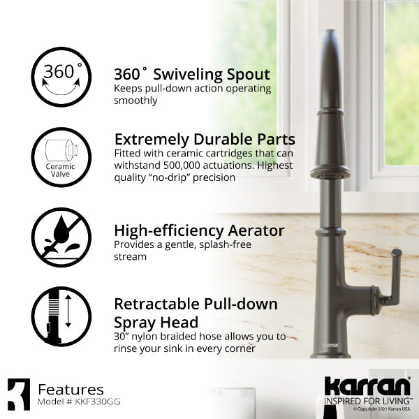 Elwood Single Hole Single Handle Pull-Down Sprayer Kitchen Faucet In Gunmetal Grey