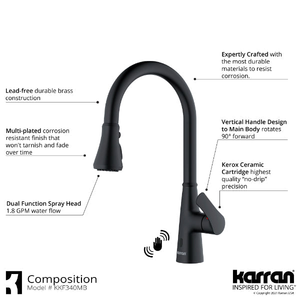 Kadoma Single Hole Single Handle Pull-Down Sprayer Sensor Kitchen Faucet In Matte Black