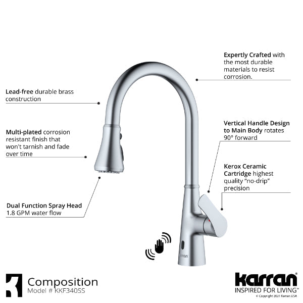 Kadoma Single Hole Single Handle Pull-Down Sprayer Sensor Kitchen Faucet In Stainless Steel
