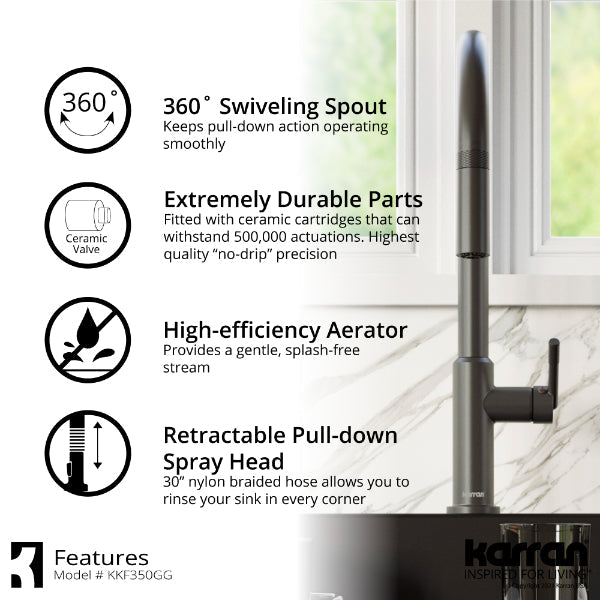 Lagrange Single Hole Single Handle Pull-Down Sprayer Kitchen Faucet In Gunmetal Grey