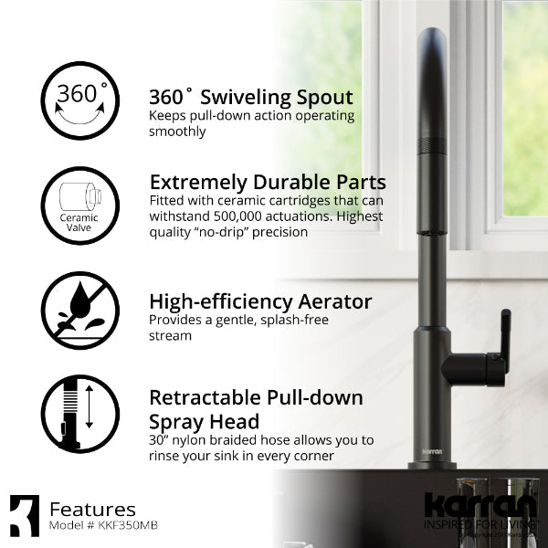 Lagrange Single Hole Single Handle Pull-Down Sprayer Kitchen Faucet In Matte Black