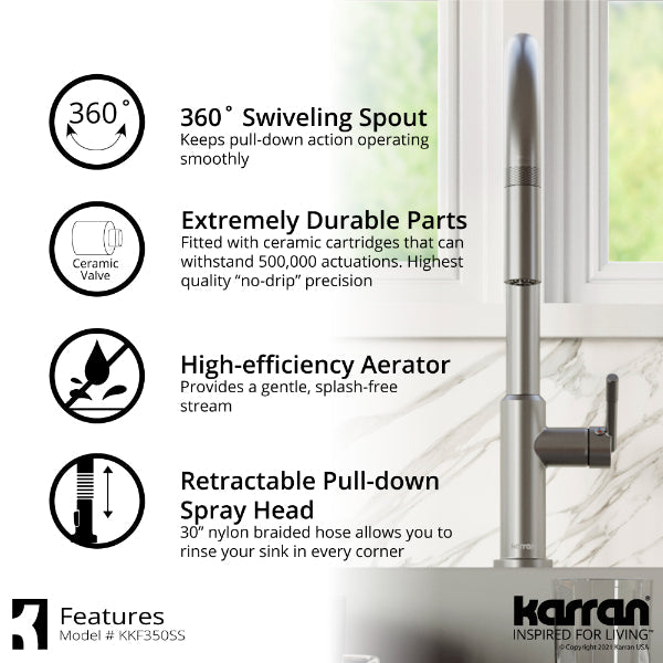 Lagrange Single Hole Single Handle Pull-Down Sprayer Kitchen Faucet In Stainless Steel
