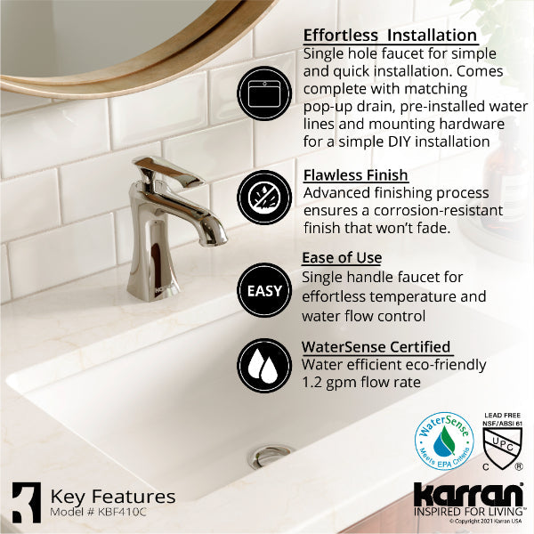 Woodburn Single Hole Single Handle Bathroom Faucet with Matching Pop-Up Drain In Chrome