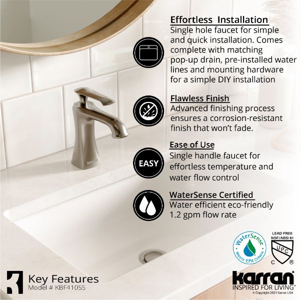 Woodburn Single Hole Single Handle Bathroom Faucet with Matching Pop-Up Drain In Stainless Steel