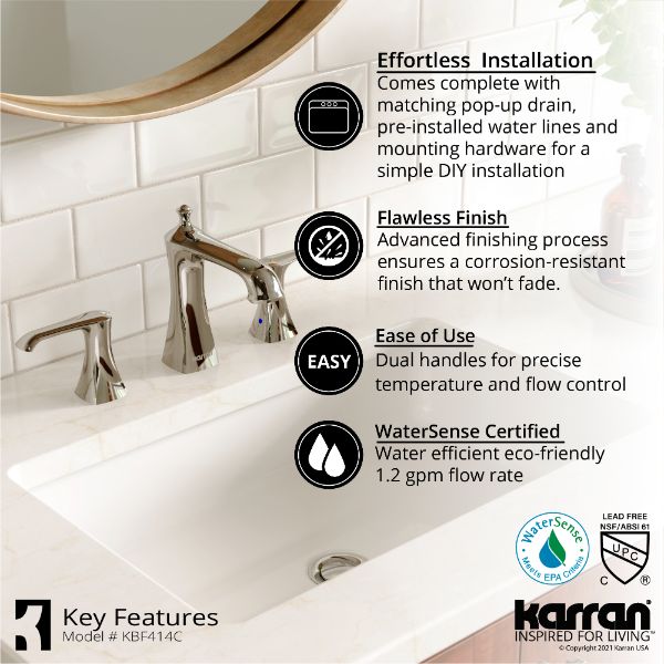 Woodburn Widespread Three-Hole 2-Handle Bathroom Faucet with Matching Pop-Up Drain In Chrome