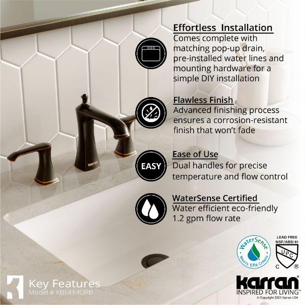 Woodburn Widespread Three-Hole 2-Handle Bathroom Faucet with Matching Pop-Up Drain In Oil-Rubbed Bronze