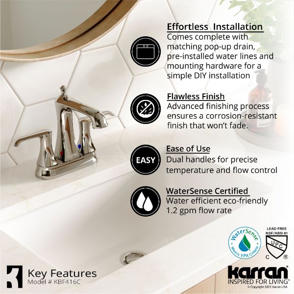 Woodburn Two-Hole 2-Handle Bathroom Faucet with Matching Pop-Up Drain In Chrome