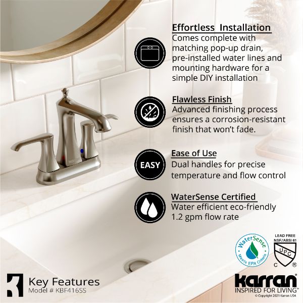 Woodburn Two-Hole 2-Handle Bathroom Faucet with Matching Pop-Up Drain In Stainless Steel