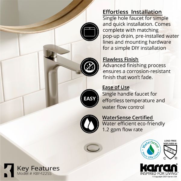 Kayes Single Hole Single Handle Bathroom Faucet with Matcing Pop-up Drain In Stainless Steel