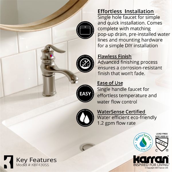 Dartford Single Hole Single Handle Bathroom Faucet with Matching Pop-up Drain In Stainless Steel