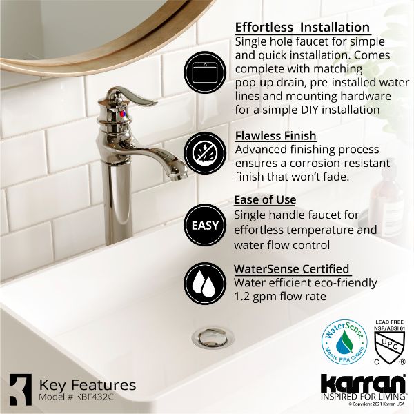 Dartford Single Hole Single Handle Bathroom Faucet with Matching Pop-up Drain In Chrome