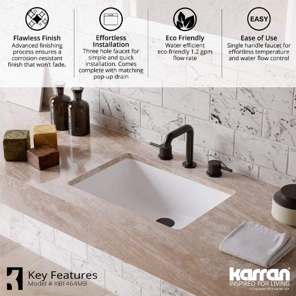 Tryst Widespread Three-Hole 2-Handle Bathroom Faucet with Matching Pop-up Drain In Matte Black