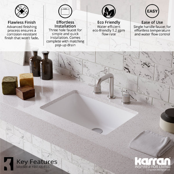 Tryst Widespread Three-Hole 2-Handle Bathroom Faucet with Matching Pop-up Drain In Stainless Steel