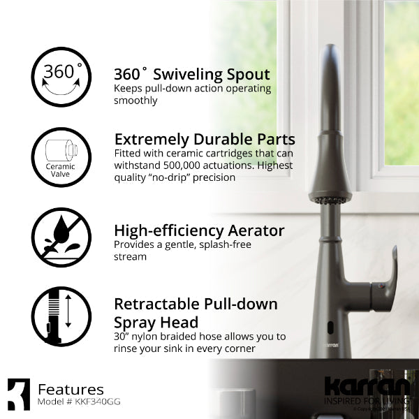 Kadoma Single Hole Single Handle Pull-Down Sprayer Sensor Kitchen Faucet In Gunmetal Grey