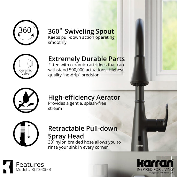 Kadoma Single Hole Single Handle Pull-Down Sprayer Sensor Kitchen Faucet In Matte Black