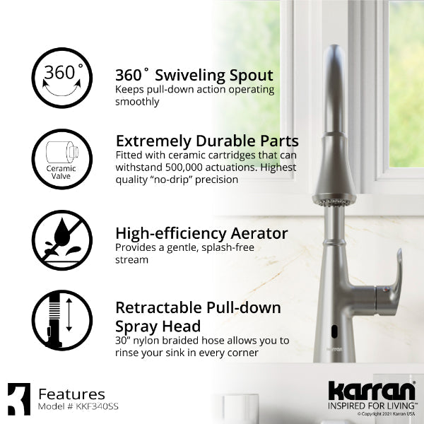 Kadoma Single Hole Single Handle Pull-Down Sprayer Sensor Kitchen Faucet In Stainless Steel