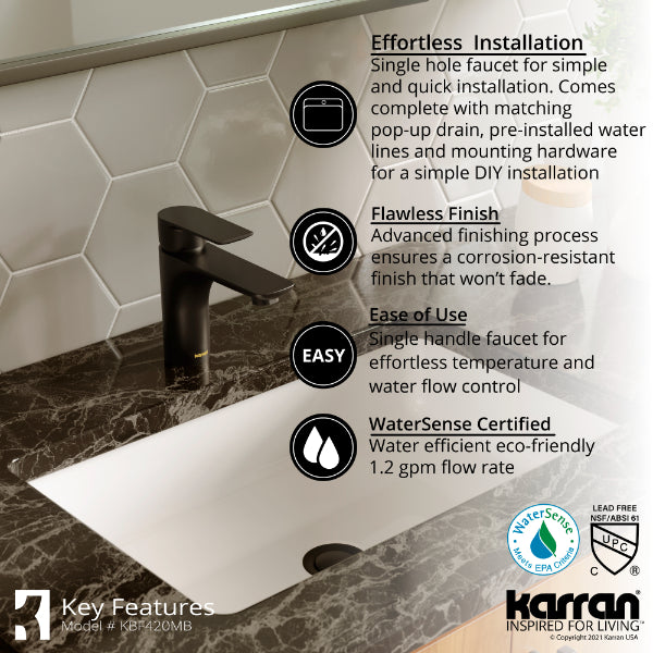 Kayes Single Hole Single Handle Bathroom Faucet with Matching Pop-up Drain In Matte Black