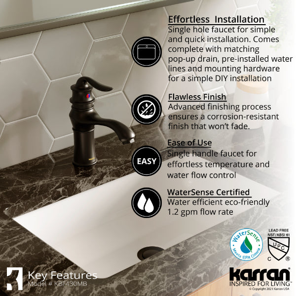 Dartford Single Hole Single Handle Bathroom Faucet with Matching Pop-up Drain In Matte Black