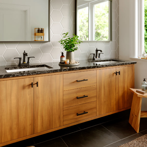 Woodburn Two-Hole 2-Handle Bathroom Faucet with Matching Pop-Up Drain In Matte Black