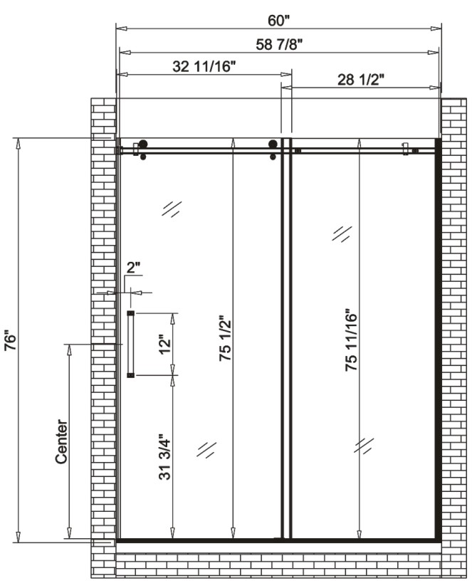 Frameless Shower Door (10mm) Tempered Glass 60"W x 76"H Chrome