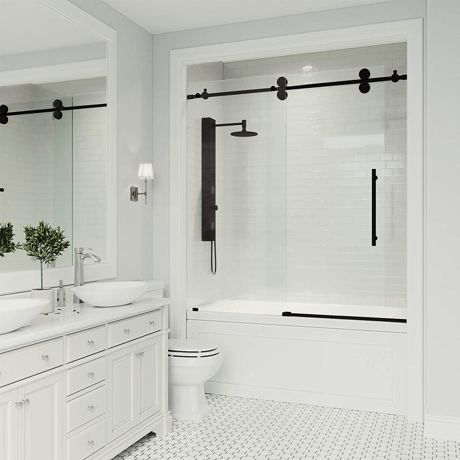 Frameless Shower Door on Bathtub (10mm) Tempered Glass 60"W x 58"H 4 Wheels
