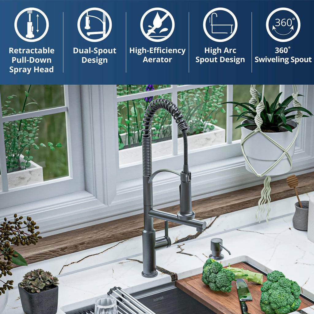 Adlington Single Hole Single Handle Pull-Down Sprayer Kitchen Faucet In Gunmetal Grey