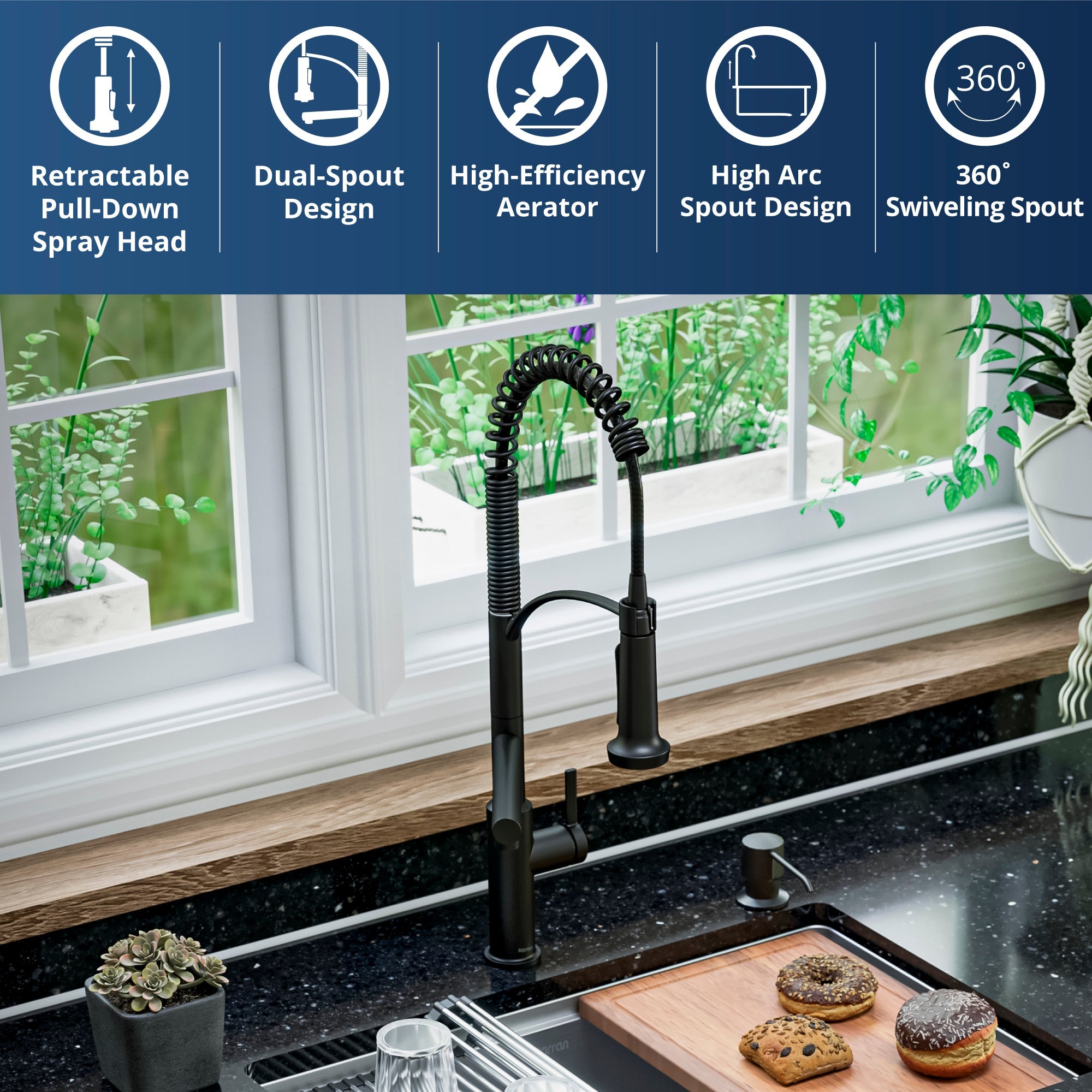Adlington Single Hole Single Handle Pull-Down Sprayer Kitchen Faucet In Matte Black