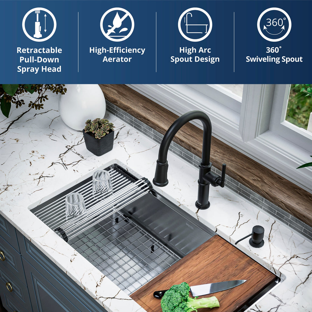 Brampton Single Hole Single Handle Pull-Down Sprayer Kitchen Faucet In Matte Black
