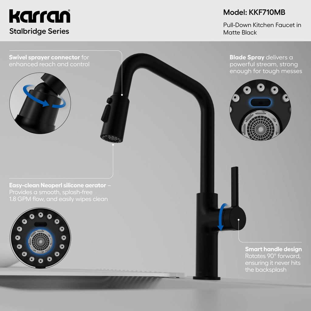 Stalbridge Single Handle Pull-Down Sprayer Kitchen Faucet In Matte Black