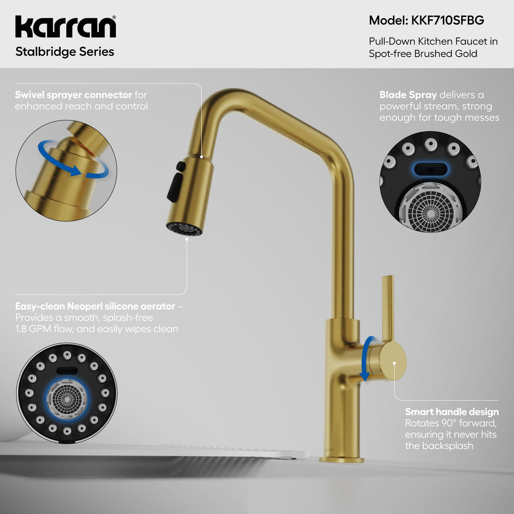 Stalbridge Single Handle Pull-Down Sprayer Kitchen Faucet In Spot-Free Brushed Gold