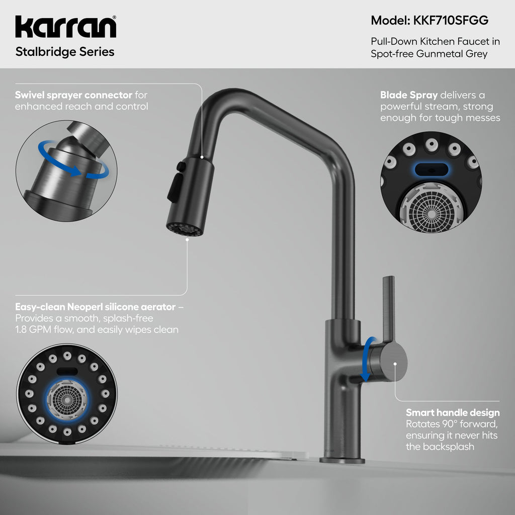 Stalbridge Single Handle Pull-Down Sprayer Kitchen Faucet In Spot-Free Gunmetal Grey