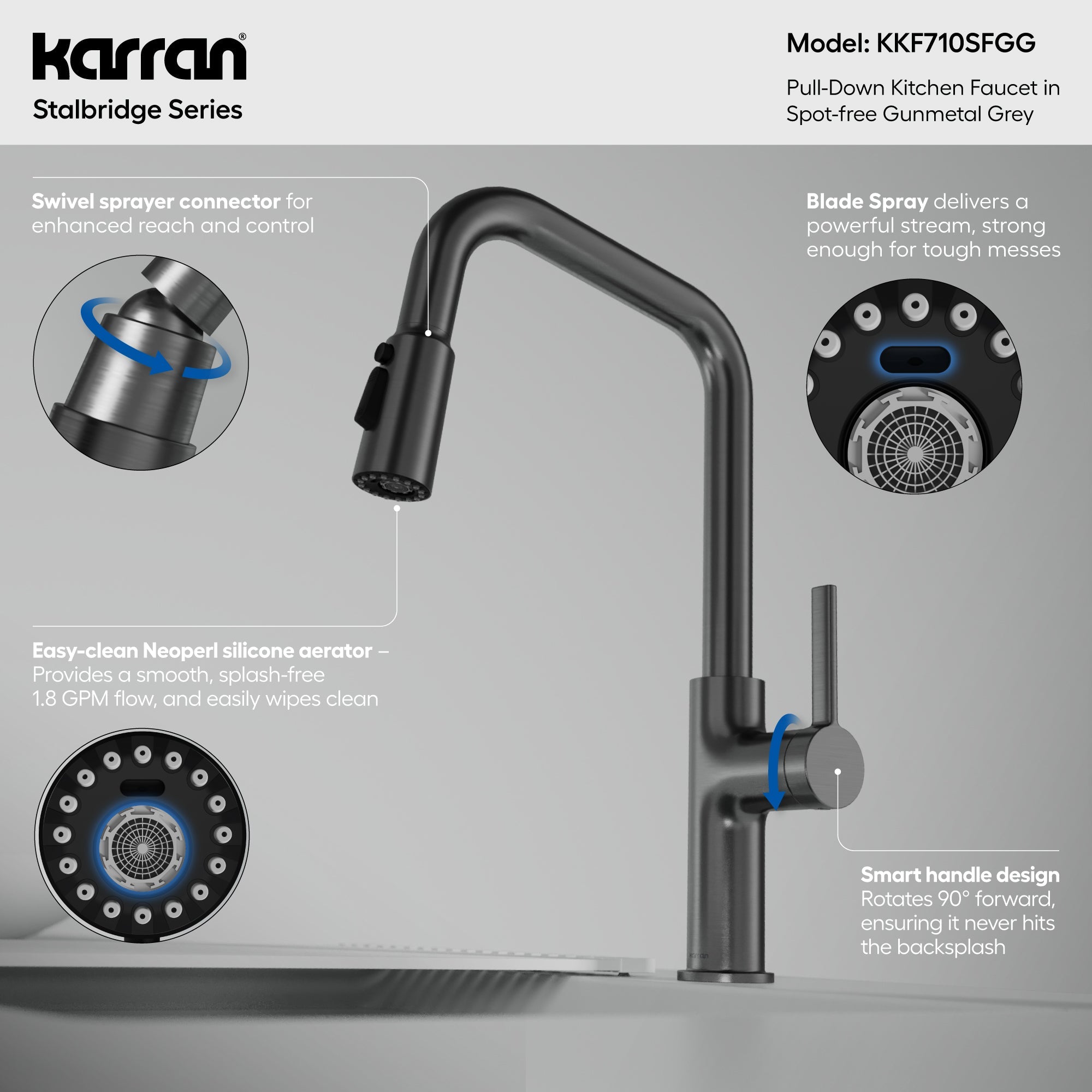 Stalbridge Single Handle Pull-Down Sprayer Kitchen Faucet In Spot-Free Gunmetal Grey