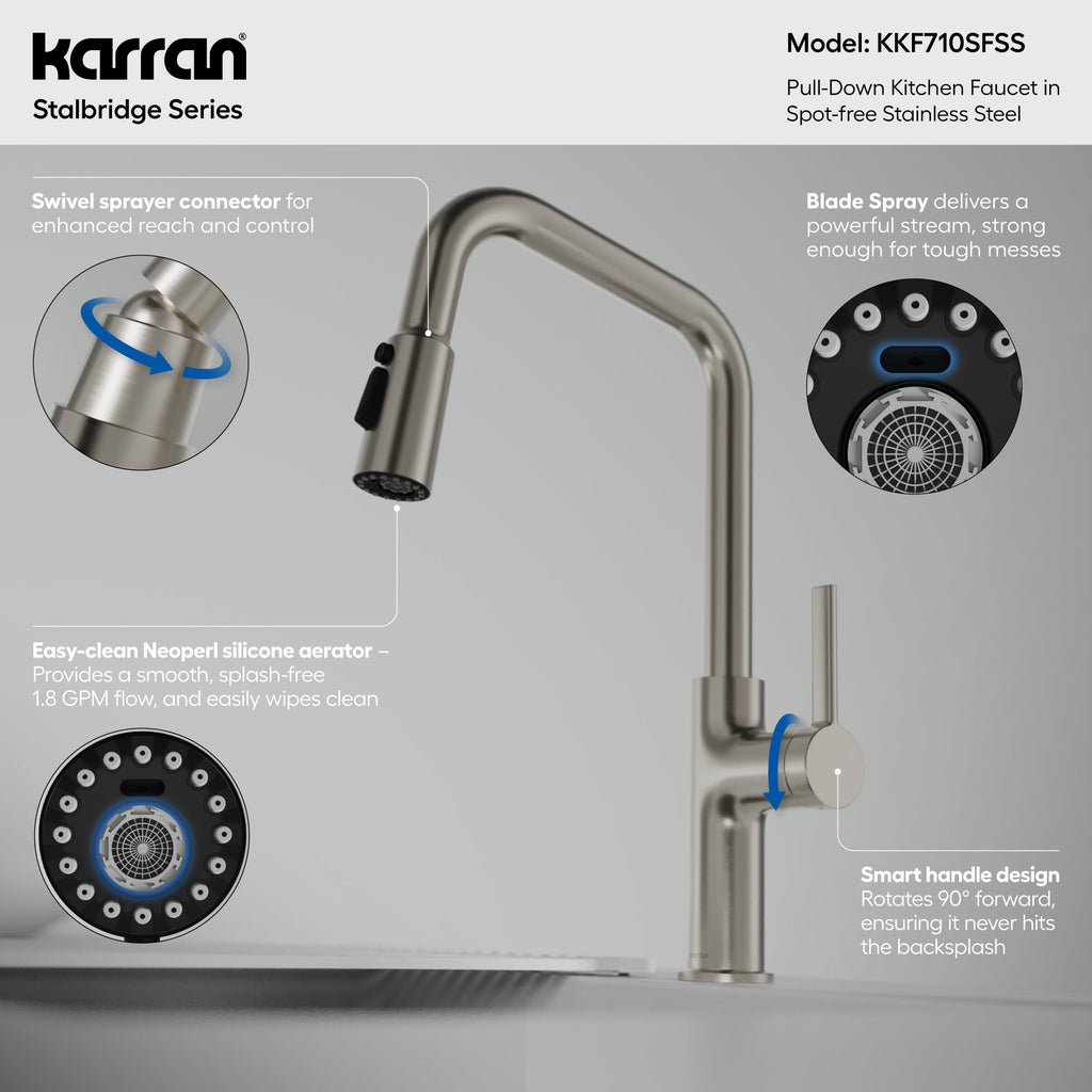 Stalbridge Single Handle Pull-Down Sprayer Kitchen Faucet In Spot-Free Stainless Steel