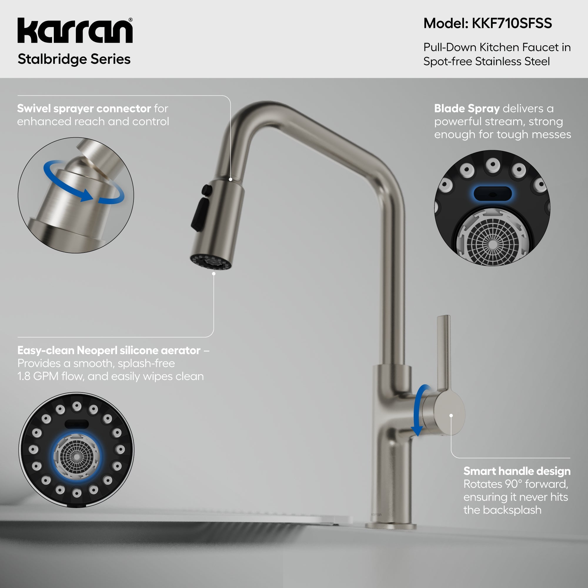 Stalbridge Single Handle Pull-Down Sprayer Kitchen Faucet In Spot-Free Stainless Steel