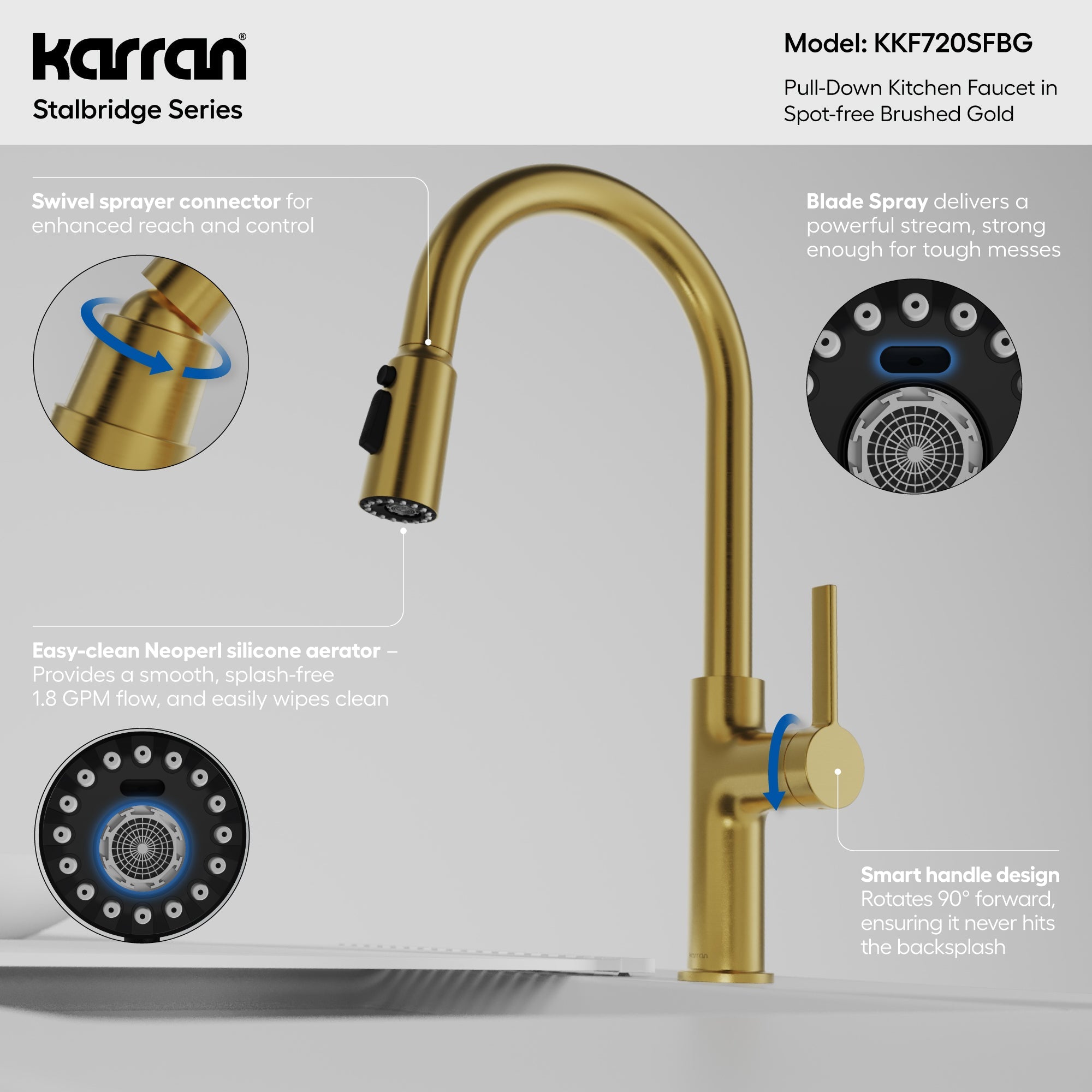 Stalbridge Single Handle Pull-Down Sprayer Kitchen Faucet In Spot-Free Brushed Gold
