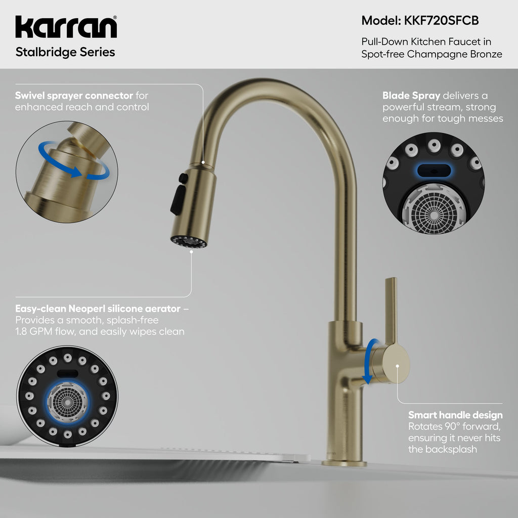 Stalbridge Single Handle Pull-Down Sprayer Kitchen Faucet In Spot-Free Champagne Bronze