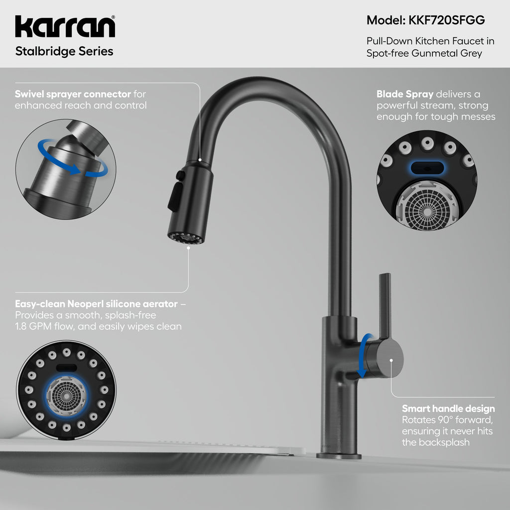 Stalbridge Single Handle Pull-Down Sprayer Kitchen Faucet In Spot-Free Gunmetal Grey