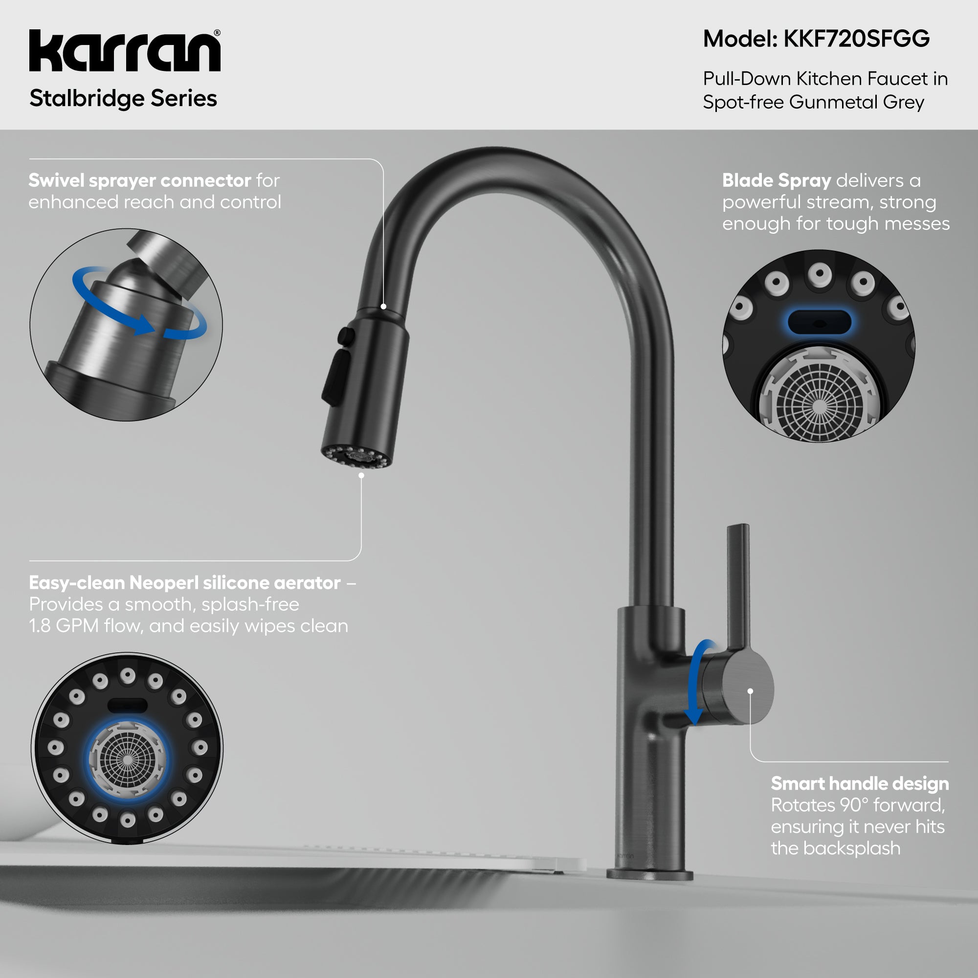 Stalbridge Single Handle Pull-Down Sprayer Kitchen Faucet In Spot-Free Gunmetal Grey
